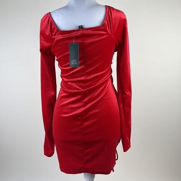 NEW TARGET Wild Fable Red Long Sleeve Ruched Tie Velvet Bodycon Mini Dress XL - Picture 6 of 14